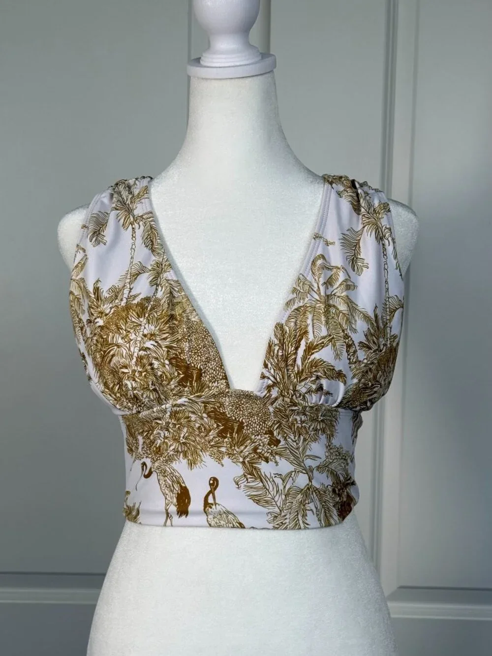 GEODE SWIMWEAR Rio Tankini Top , Size Small, Tan/white Print - Picture 8 of 14